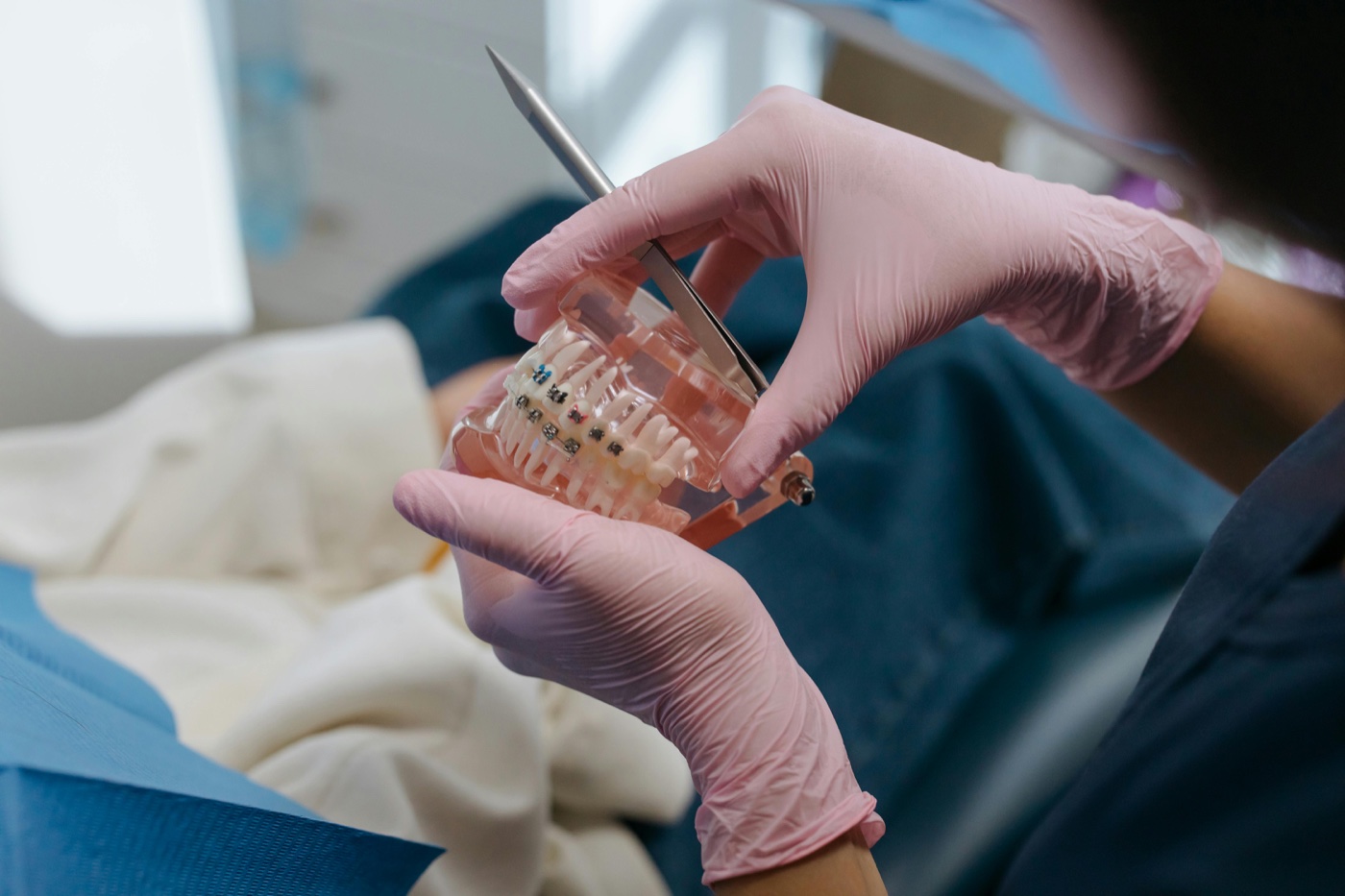 Modelo odontológico com aparelho ortodôntico